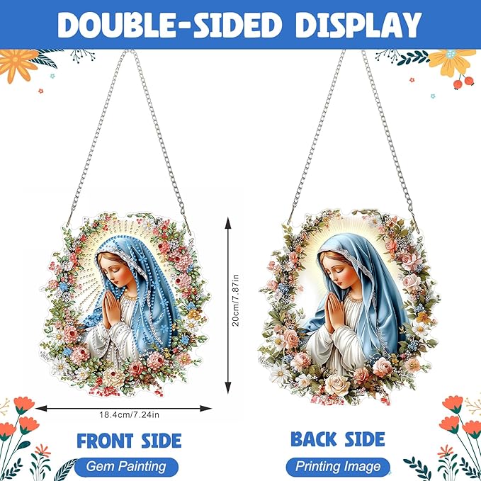 NAIMOER Diamond Art Hanging Kits for Adults Religious Virgin Mary 5D Special Shaped Rhinestone, DIY Acrylic Diamond Art Painting Window Pendants Home Garden Wall Hanging Ornament Kits, Double Sided