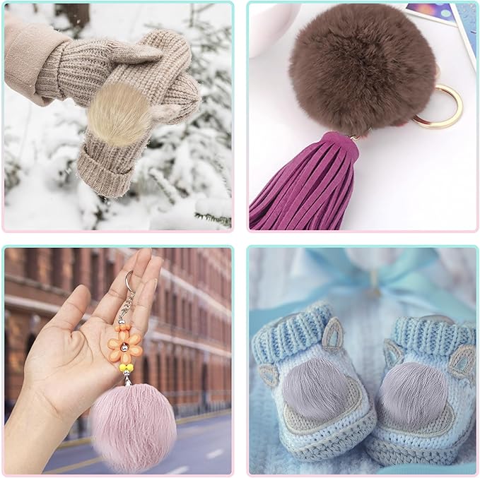 SIQUK 60 Pieces Fluffy Faux Fur Pom Pom for Hats with Elastic Loop for Knitting Hats Beanies Scarves Gloves Keychains Bags（15 Colors, 4 Pcs/Color）