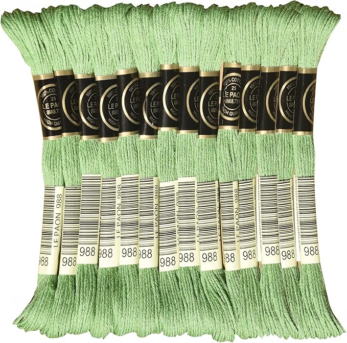 LE PAON Embroidery Floss, 14-Pack Six Strands 100% Long Staple Cotton Embroidery Thread, 8.7-Yard，Color Number：988,Medium Forest Green
