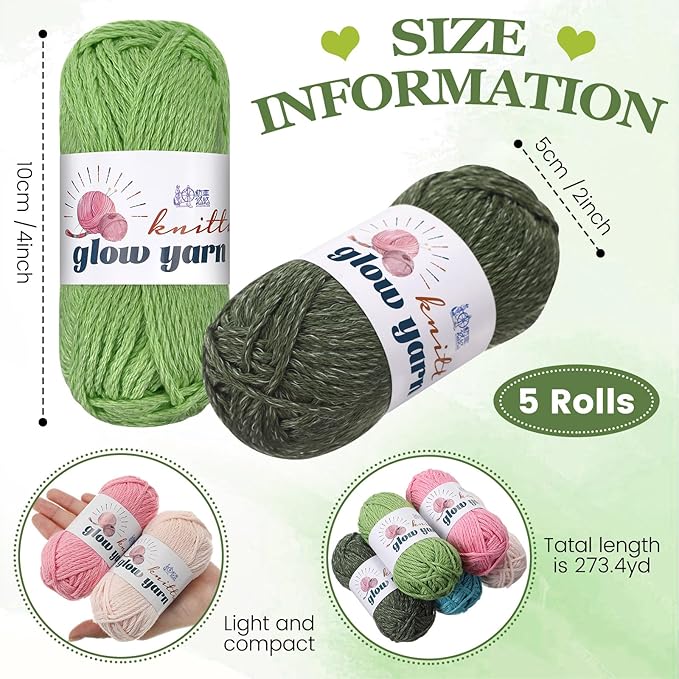 WILLBOND 5 Rolls Glow in The Dark Magic Yarn Luminous Neon Crochet Yarn for Crocheting DIY Knitting Glow Fingering Sewing Supplies for Crafts Sewing Party 54.7 yd Per Roll (Gorgeous Colors)