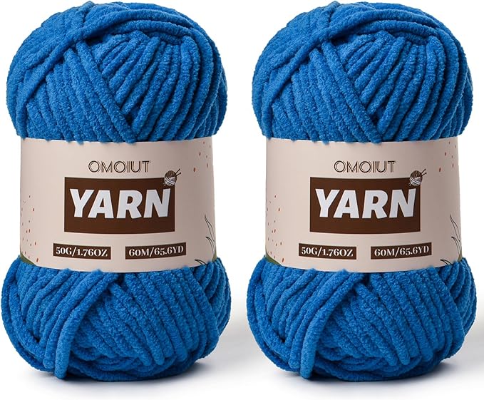 2 Packs Plush Chenille Chunky Crochet Yarn - Baby Yarn for Crocheting Soft - Velvet Yarns Knitting for Blankets Crafts - Fluffy Amigurumi Yarns 100g/131yds (2 Blue)