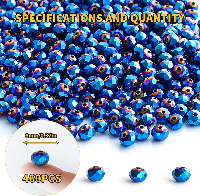 laopottbeads 460pcs 8mm crystal glass beads for jewelry making beads for bracelets necklace pendants making supplies(peacock blue)