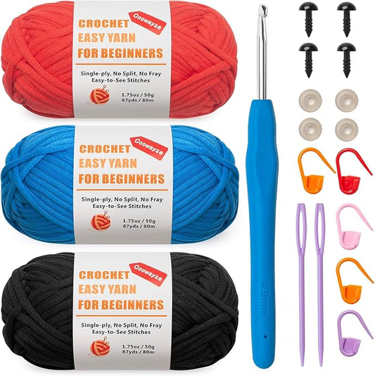 Coowayze Beginners Crochet Yarn for Crocheting, Cotton Yarn for Crochet & Knitting, 3 Pack×1.8 oz Thick and Soft Amigurumi Yarn with Easy-to-See Stitches-Worsted Medium # 4, Cotton-Nylon Blend