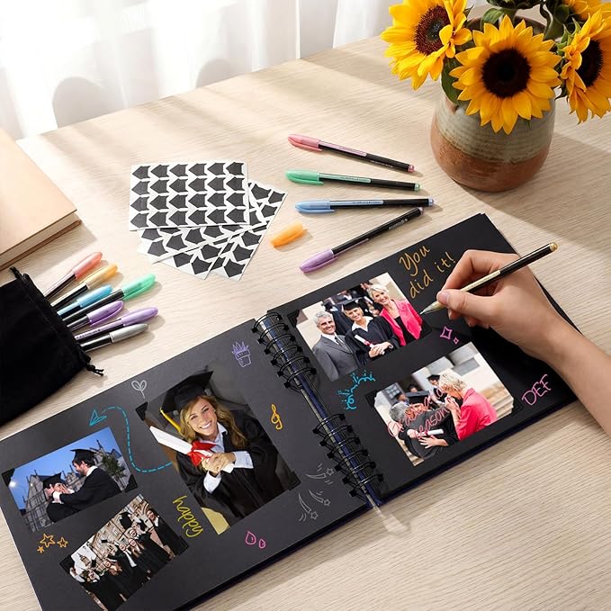 80 Pages Graduation Scrapbook Kit 11 x 8 Inch Photo Album of 2026 Graduation Decoration with 12 Metal Pens and 4 Sheets Stickers for DIY School Congrats Grad Memory Book to Sign(Blue)