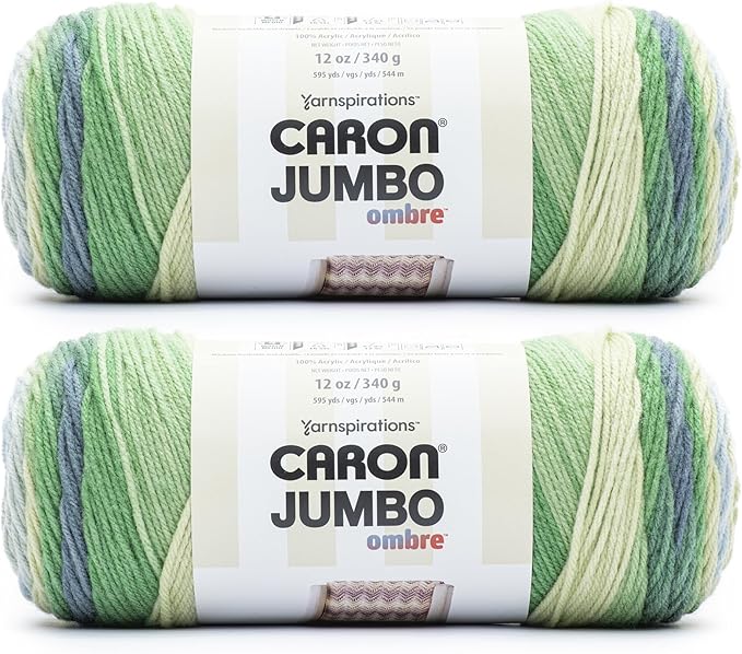 Caron Jumbo Ombre Lake Mist Yarn - 2 Pack of 12oz/340g - Acrylic - #4 Worsted (Medium) - 595 Yards - Knitting & Crochet
