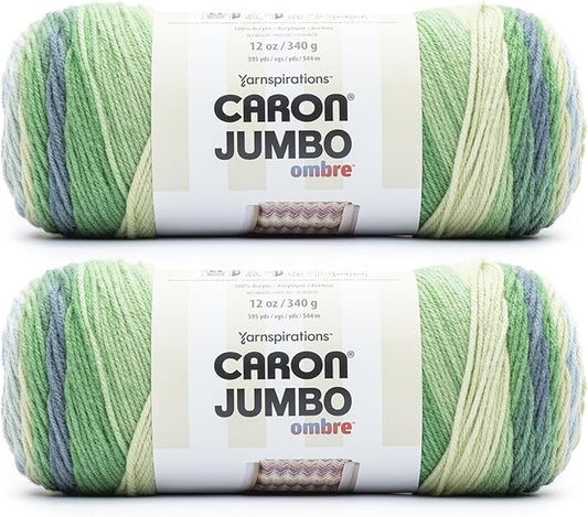 Caron Jumbo Ombre Lake Mist Yarn - 2 Pack of 12oz/340g - Acrylic - #4 Worsted (Medium) - 595 Yards - Knitting & Crochet
