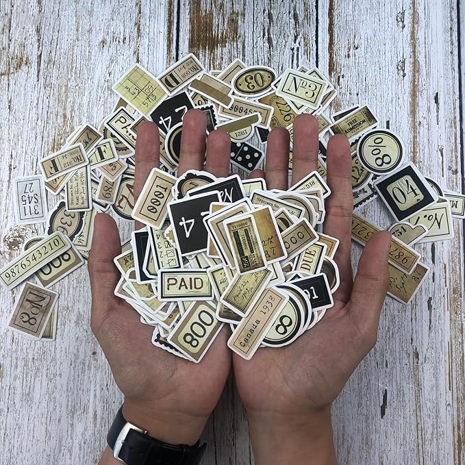 190 Pcs Vintage Label Number Stickers, Retro Tag Aesthetic Stickers for Scrapbooking Junk Journal Bullet Journal Collage Diary DIY Crafts
