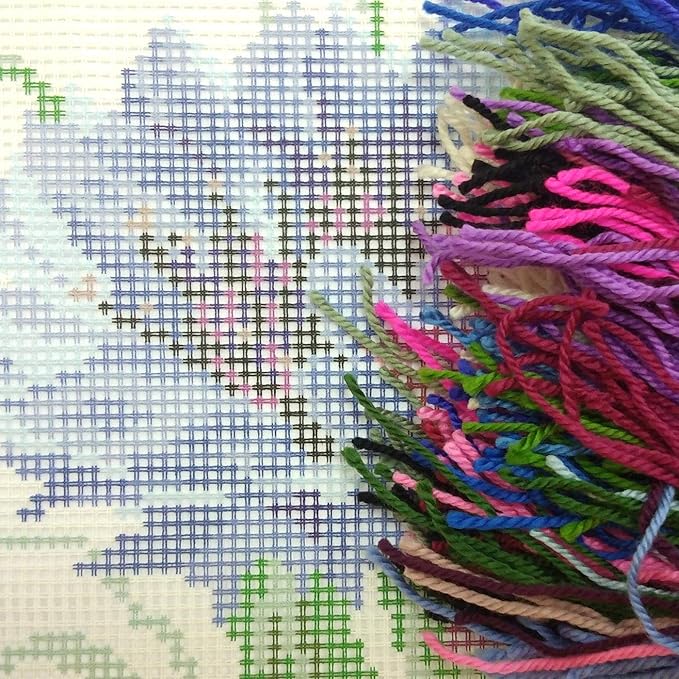 Brvsk Floral Needlepoint Kit for Adults and Beginners — Cornflowers 16″ × 16″ with Clear, Precise Printed Design on Cotton Canvas; Includes 2 Needles, Yarn, and Easy-Read Chart