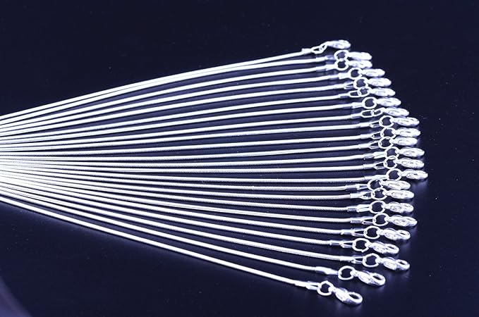 Snake Chains Necklace 24pcs 925 Silver Plated 1.2mm DIY Charms Link with Lobster Clasps for Jewelry Making (16 inch)