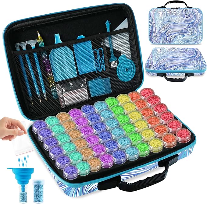 Tavolozza Fine Arts Diamond Painting Storage Containers, 60 Slots Diamond Painting Accessories and Tools with Jars for Beads, Portable Diamond Art Organizer Case, Diamond Art Kit Storage Box1