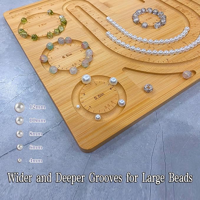 Favonuovy Bead Boards for Jewelry Making Bamboo Bracelet Measurement Board 4.5" 5" 5.5" 6" 6.5" 7" 7.5" All in Inches Beading & Jewelry Making Trays Mats Wooden Bracelets and Necklace Design Board