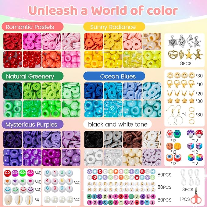 Taybonds DIY Bracelet Making Kit for Beginners, Jewelry Making Ket with Polymer Clay Charms, Alphabet Beads, Pony, Pearl and Clay Beads, Unicorn Mermaid Panda Charms for Gifts Party