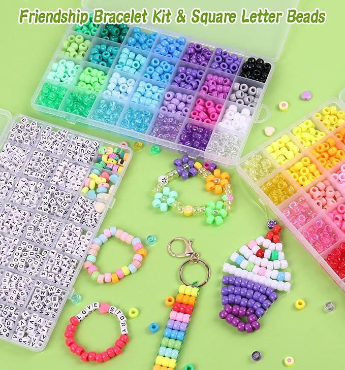 3000Pcs 56 Colors Pony Beads for Bracelet Making Kit, Rainbow Kandi Beads Friendship Bracelet Kit with 910pcs A-Z Letter Bead, DIY Jewelry Making Craft for Adults