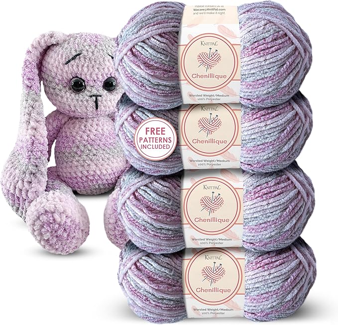 Chenillique Velvet Chenille Yarn for Crocheting, 4-Pack (856Yds / 400G), Free Patterns, Beginners Friendly - Soft Baby Yarn for Knitting Baby Blanket - #4 Medium Worsted Weight - Pink Haze