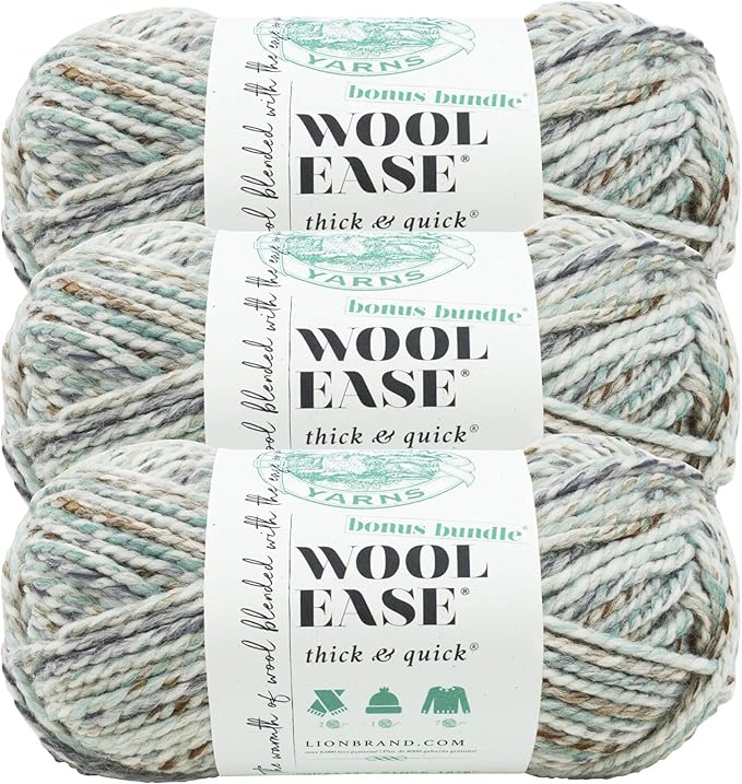 (3 Pack) Lion Brand Yarn Wool-Ease Thick & Quick Bonus Bundle Bulky Yarn, Seaglass