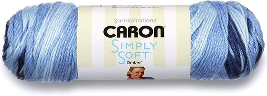 Caron Simply Soft Ombre Yarn (4) Medium Gauge 100% Acrylic - 5oz - Sat Blue Jeans - Machine Wash & Dry