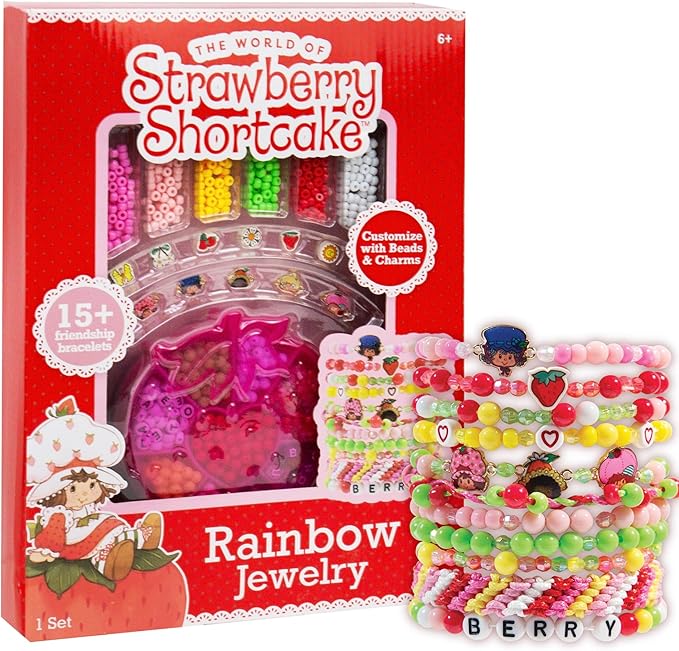 Strawberry Shortcake™ Rainbow Jewelry, DIY Friendship Bracelet Kit, Create Over 15 Accessories, Includes Beads, Metal Charms, Cording, Strawberry-Shaped Bead Case