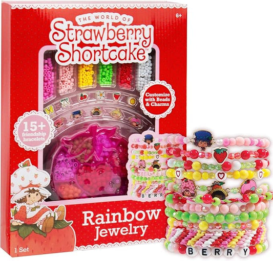 Strawberry Shortcake™ Rainbow Jewelry, DIY Friendship Bracelet Kit, Create Over 15 Accessories, Includes Beads, Metal Charms, Cording, Strawberry-Shaped Bead Case