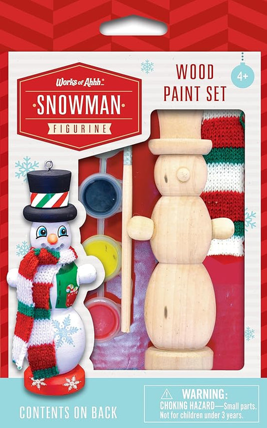 Works of Ahhh... Nutcracker Snowman Ornament - Acrylic Paint Kit for Kids, Includes Wood Ornament, Scarf, Sticker Sheet, Paint & Brush - Christmas Craft Kit