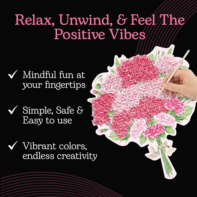 Unwynd Poke Art Carnations Flower Bouquet, Mess-Free Arts and Crafts for Adults, Teen Craft Kits, Thoughtful Gifts for Women and Men
