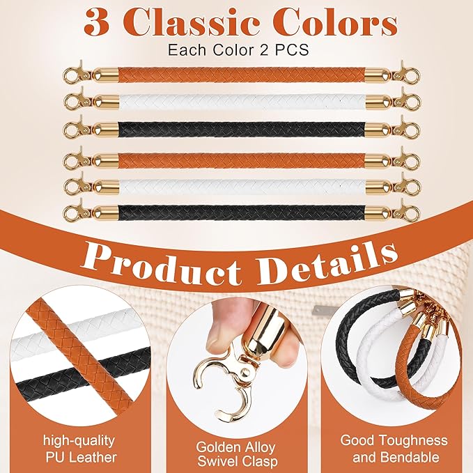 Coitak 3+6 PCS Bag Bases for Crochet with Braided Purse Handles for Bag Making, 2 PCS Crochet Hooks, 3 Colors Leather Purse Bottoms for Crocheting, 12 Inch Handbag Handles (White, Black, Brown)
