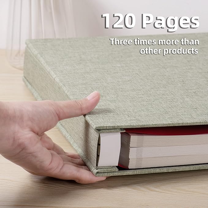 Large Photo Album Self Adhesive 4x6 5x7 3x5 8.5x11 Scrapbook Magnetic Album DIY Scrap Book Length 13 x Width 12.8 (Inches) 120 Sticky Pages Linen Cover DIY Photo Album (Grass Green)