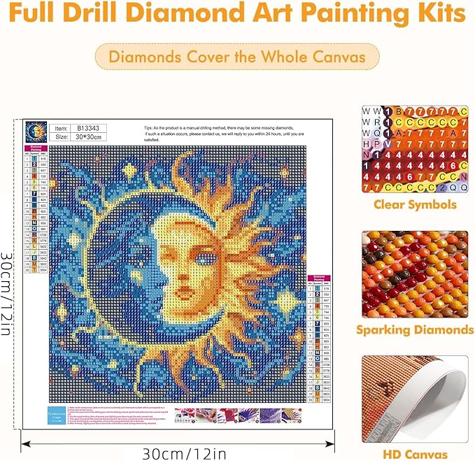 Axquilon Sun and Moon Diamond Art Painting Kits for Adults-Round Full Drill Diamond Painting Kits for Beginners-DIY 5D Diamond Gem Art Kits for Adults for Gift Home Wall 12x12in