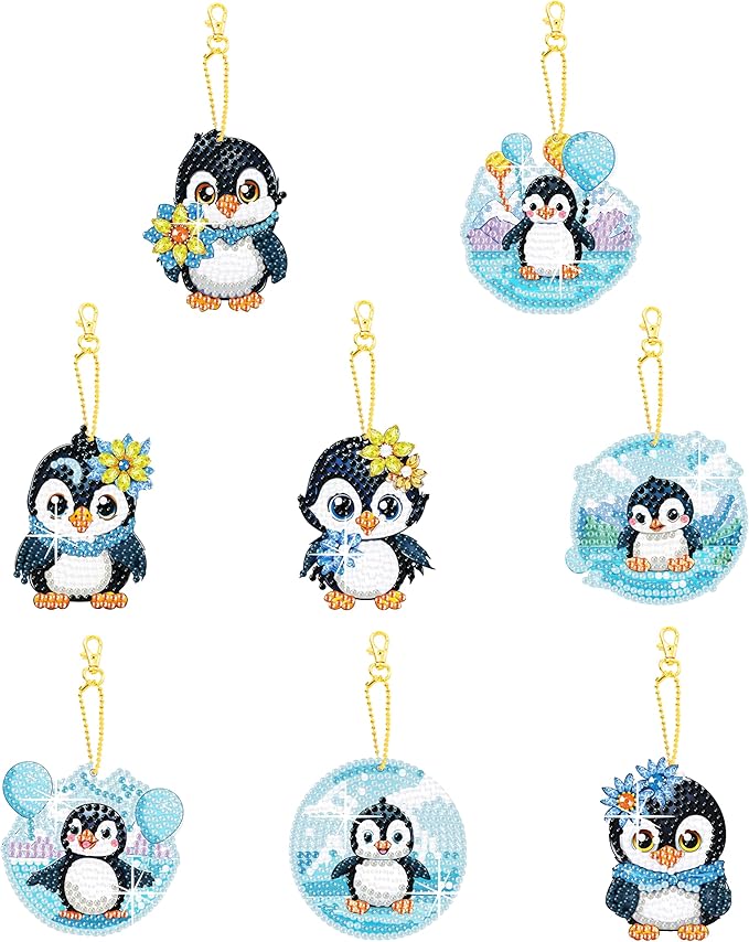 Diamond Painting Keychains Kits, Double Sided Diamond Art Keyrings for Adults, DIY Art Key Rings Ornaments Kits
