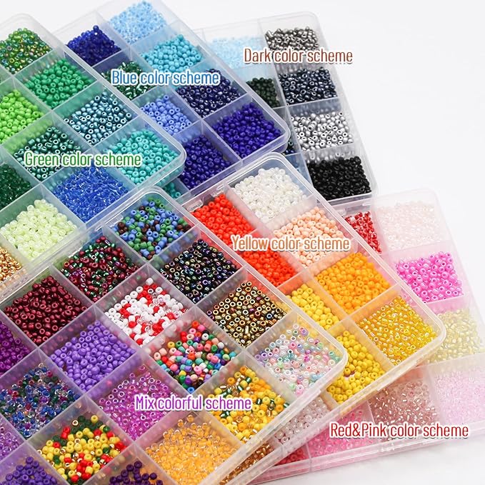 Glass Seed Beads Kit 3mm Small Waist Beads 8/0 with Elastic String Tweezers for Jewelry Necklace Bracelets Earring Making (144 Colors)