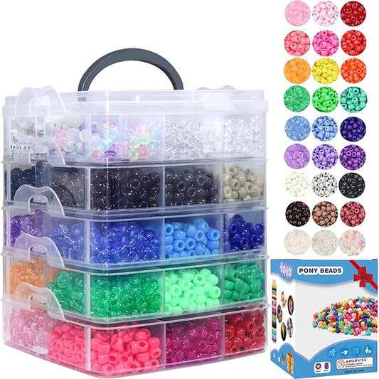 LIS HEGENSA 6300 Pcs DIY Childrens Crafts Beads Friendship Bracelet Kit, Pony Beads Letter Beads and Bracelet Making Kit, Colorful Charms, Used for Custom Necklace Bracelets and Jewelry (6300PCS)