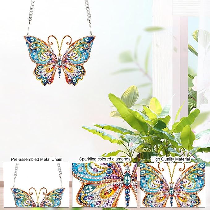 AiYuanzsh Diamond Painting Hanging Pendant Kit Animal Butterfly 5D Diamond Painting Kits for Adults Crystal Rhinestones Diamond Art Pendant for Door Wall Window Home Xmas Decor