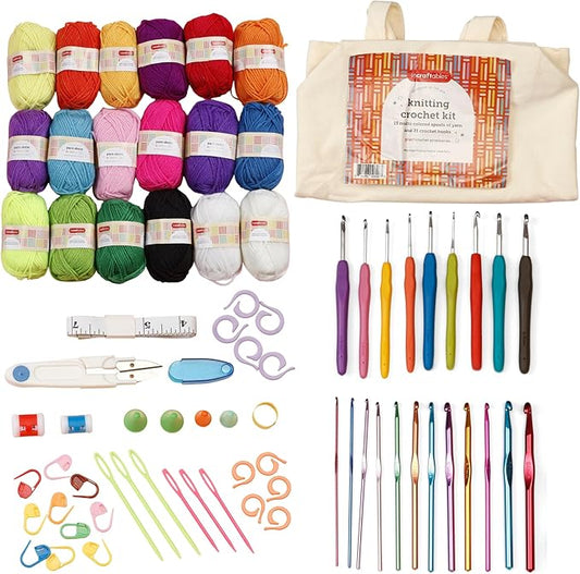 Incraftables Crochet Kit for Beginners – 85 Piece Beginner Crochet Kit for Adults & Kids with Yarn, Hooks, Accessories & Bonus Tote Bag Organizer – Learn to Crochet with Complete Starter Set