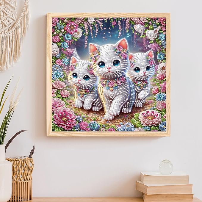 AiYuanzsh DIY Diamond Art Painting Kits for Adults, 5D Special Shape Crystal Rhinestone Diamond Art Kits for Beginners, for Home Wall Decoration Gift 12x12 inch, Cute Cats