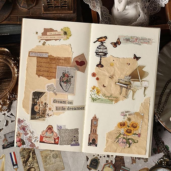 Uideyvi Morning Series Sticker Scrapbooking Supplies for Junk Journal, 25 Sheets Washi Stickers and 25 Sheets PET Stickers(TZ-010-002)