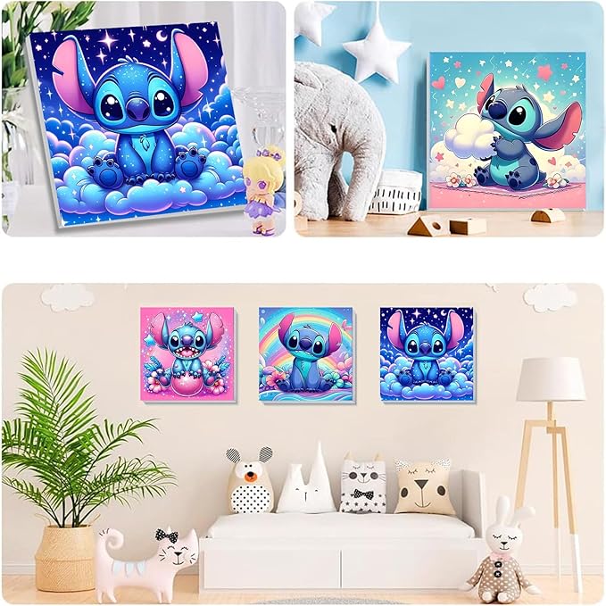 4 Pack Cartoon Paint by Numbers for Kids with Framed Canvas-with Wooden Easel, Paint by Number for Kids Ages 4-8-12, DIY Easy Acrylic Oil Painting Kits for Home Wall Decor (8X8inch)