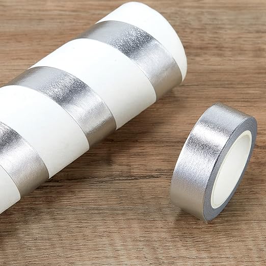 Silver Foil Washi Tape - 2 Rolls Low Tack Self Adhesive Decorative Metallic Foil Masking Tape for Crafting,Scrapbooking and Wall Decor Decorative 0.59in x66FT