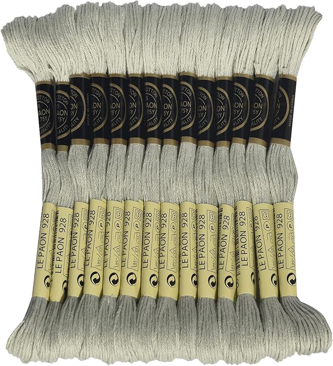 14-Pack Embroidery Floss, Six Strands Floss100% Long Staple Cotton Embroidery Thread, 8.7-Yard，Color Number：928, Very Light Grey Green