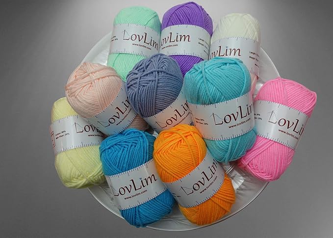 Crochet Yarn, 10x50g Soft Cotton Yarn Skeins, 1200+ Yards, for Crochet and Knitting, Free Crochet/Amigurumi Patterns, Craft DK Yarn Perfect Starter Kit (Pastel)