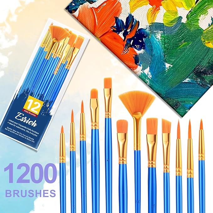 ESRICH 100pack/1200pcs Paint Brushes, Nylon Hair Paint Brushes Set Round-Pointed Tip Paint Brush for Acrylic Painting,Watercolor Oil Miniature Painting Kits,Paint Brush for Kids Adult Arts Supplies