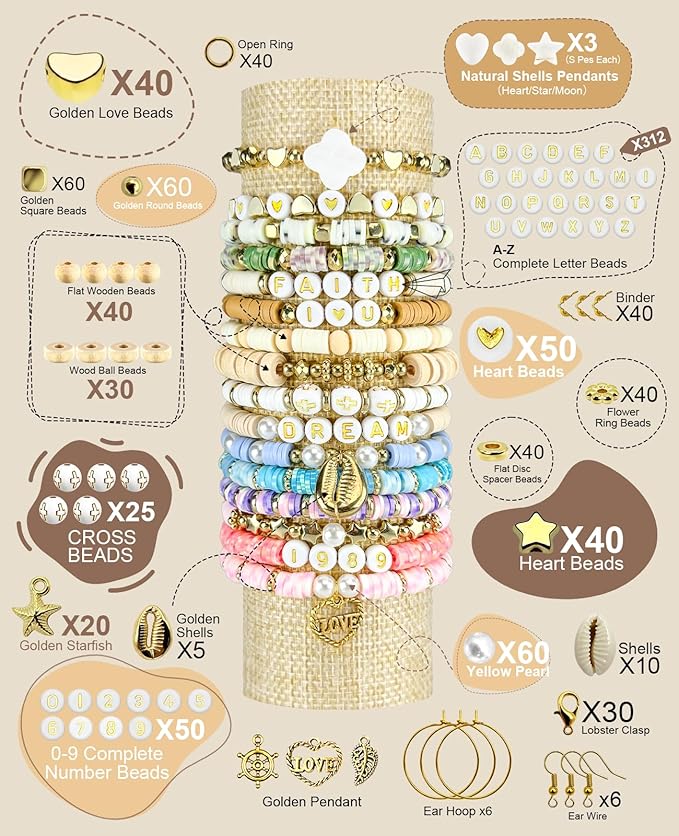 ClaBead 14000 Pcs Clay Beads Bracelet Making Kit for Adults, 3 Boxes 48 Colors Clay Beads for Bracelets Making, Jewelry Making Kits with Letter Beads for Girls 13-15, Friendship Bracelet Kit for Women