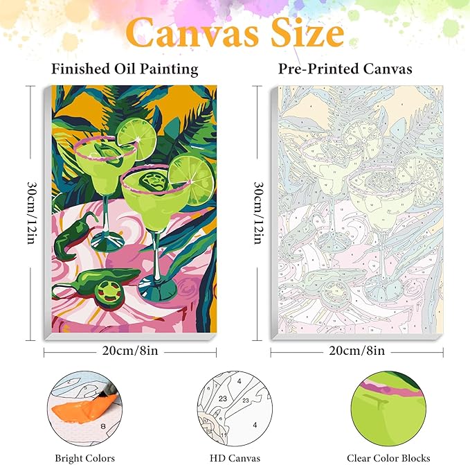Framed Paint by Numbers Kit for Adults Beginner Cocktail, Adult Paint by Number Kits on Canvas Framed Cocktail, DIY Acrylic Oil Painting by Numbers with Frame, Perfect for Home Decor Gift 8 X 12 Inch