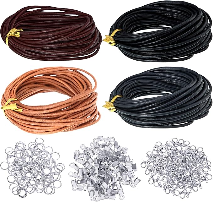 Syhood Leather String Cord Kit for Bracelets Making Include 4 Color 2mm x 26 yd Wide Suede Rope 250 Pcs Bracelet Clasps and Closures for Necklaces,Jewelry, Art Crafts(Eye-catching Colors)