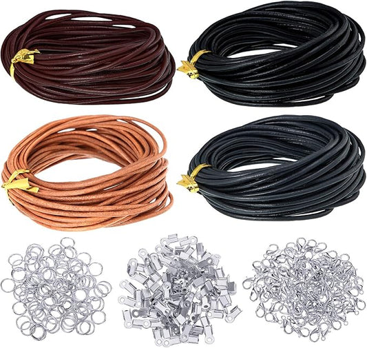 Syhood Leather String Cord Kit for Bracelets Making Include 4 Color 2mm x 26 yd Wide Suede Rope 250 Pcs Bracelet Clasps and Closures for Necklaces,Jewelry, Art Crafts(Eye-catching Colors)