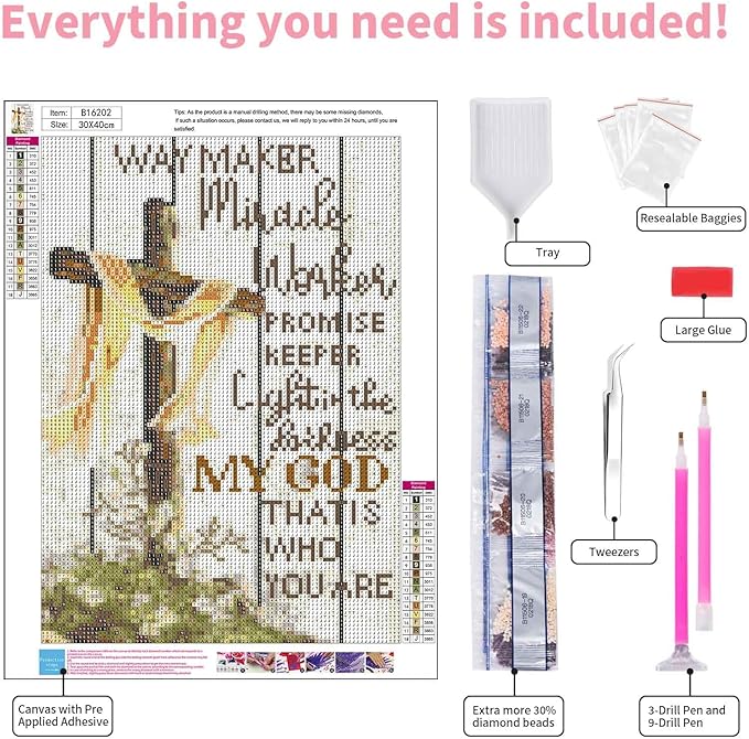 GEEHEIY Religious Diamond Art Kits for Adults, 5D Christian Cross Diamond Painting Kits for Beginner, DIY Jesus Cross Gem Art Dots for Adults, Perfect for Home Wall Decor 12x16 Inch