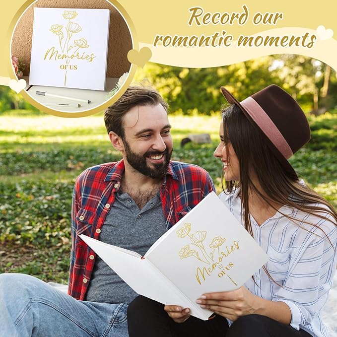 Colarr Hardcover Couples Scrapbook 144 Pages 8.7 x 8.7" Valentine Couples Photo Album Scrapbook Journal for 1 Year Wedding Memory Anniversary Photo Book Gift with 2 Markers(White,Memories of Us)