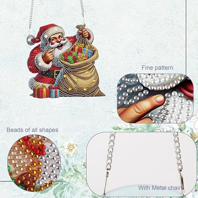 TDFERAN Diamond Painting Hanging Pendants 12x20cm Santa Claus DIY Crystal Rhinestone Wreath Christmas Diamond Art Ornaments Skeleton Crystal Diamond Art Window Pendants Home Garden Wall Door