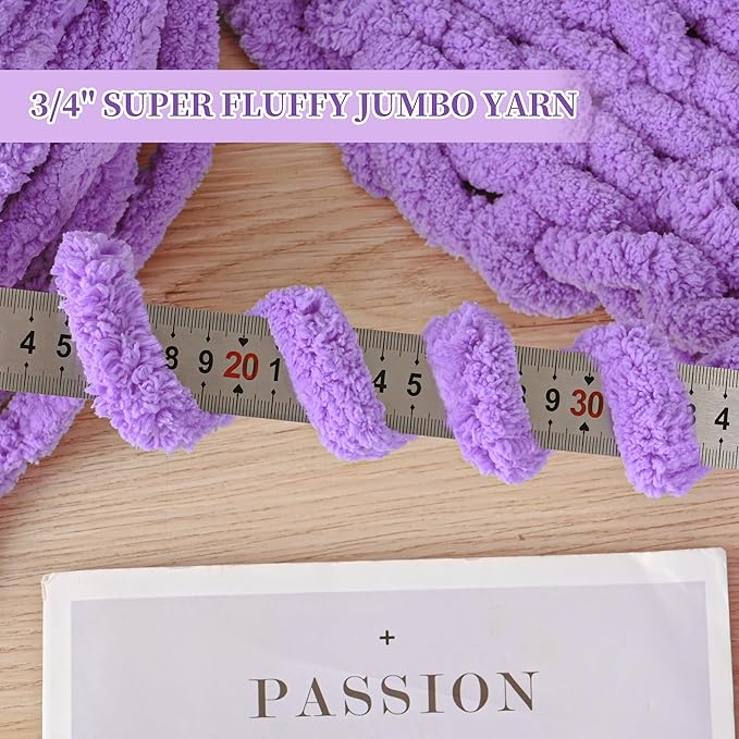 8 Packs Jumbo Chenille Chunky Yarn for Crocheting Knitting, Handcrafts & Blanket Yarn (Purple, 8 Pack)