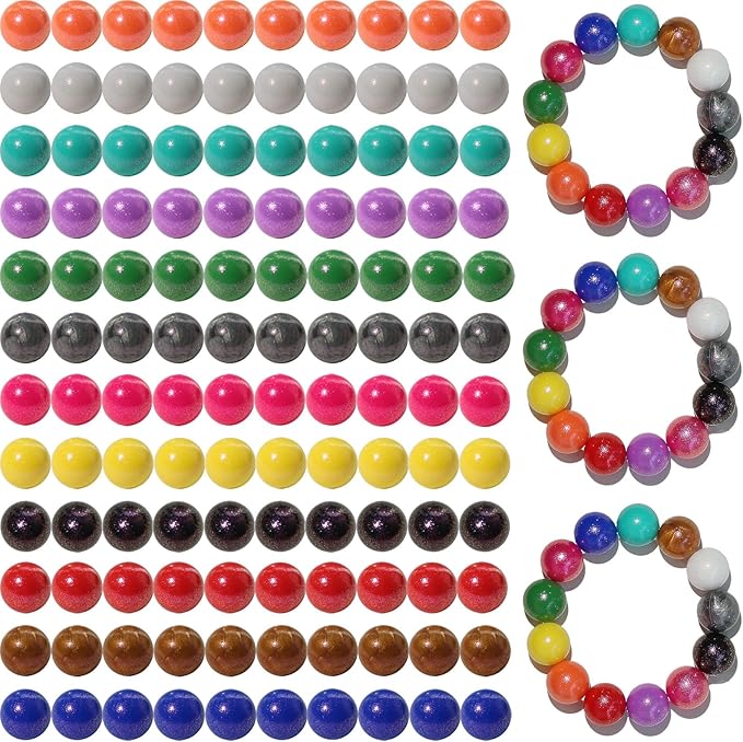 120pcs Richbunnys 15mm Bulk Silicone Beads for Pens and Keychain Making,Large Bead for Necklace and Bracelets Making,Assorted Rubber Beads Set(Print Glitter)