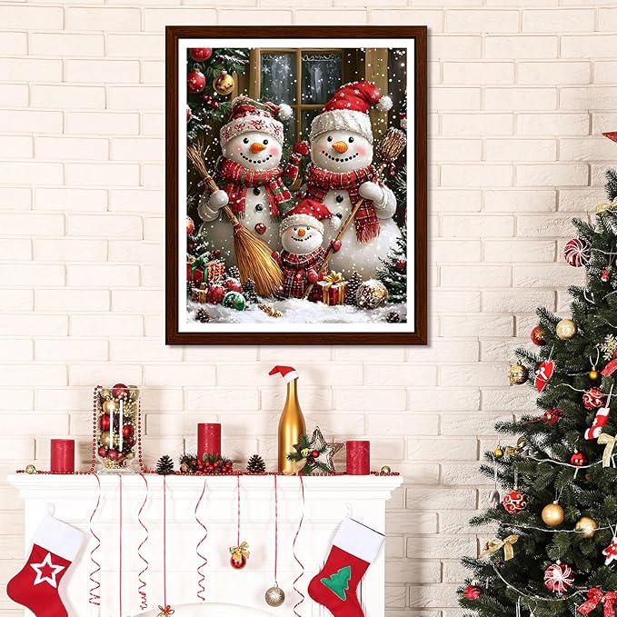 EMIEAUFG Christmas Diamond Art Kits for Adults, Christmas Snowman Family Diamond Paiting Kit for Beginners, 5D DIY Round Full Drill Craft Diamond Dot Gem Art, Home Wall Decor 12" x 16"