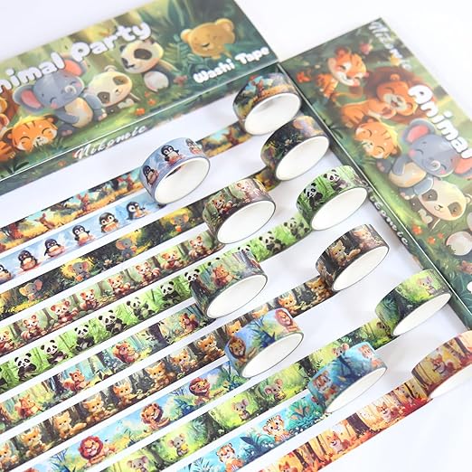 Cute Washi Tape Set,12 Rolls Kawaii Animals Decorative Tape Masking Washi Tape for Journaling Supplies, Scrapbooking, DIY Arts & Crafts, Gift Wrapping